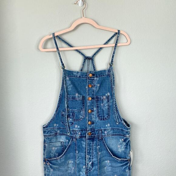 ANTHROPOLOGIE Pilcro Painters Denim Overalls Floral Shabby Chic Size 30 NWT New - Picture 4 of 13